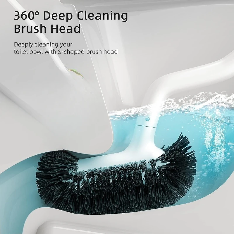 Bathroom Deep Cleaning Toilet Cleaner Scrubber Under Rim with Curved Bristle for Dead Corner Clean,Whithe