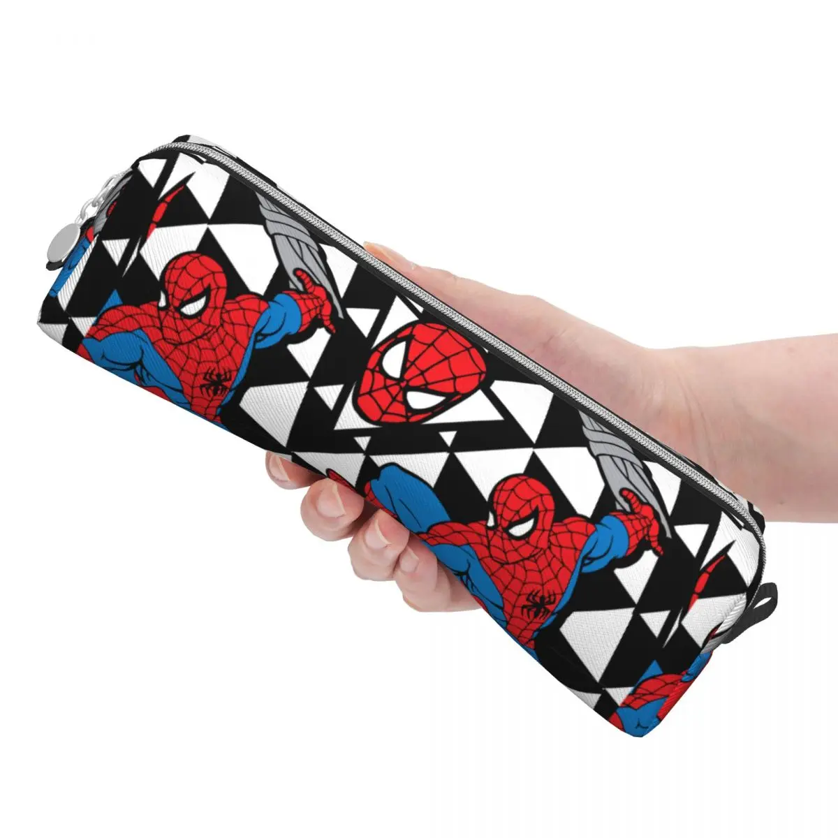 Imagem -03 - Homem Aranha Padrão Geométrico Retro Caráter Estojo de Lápis Pen Holder Bolsa para Estudantes Grande Caixa de Armazenamento Presente para Estudantes da Escola