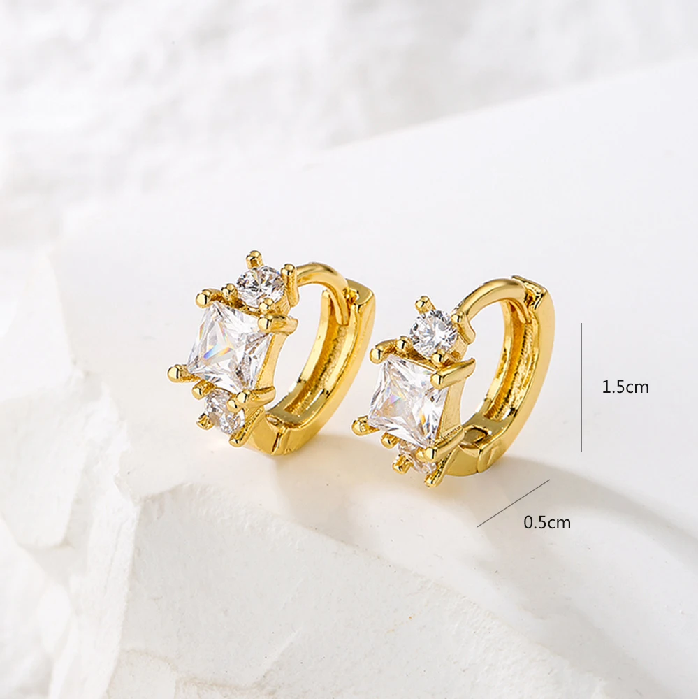 New Hot Sale Geometric Cute Hoop Earrings Fashion Gold Color AAA CZ Zircon Wedding Earring Female Engagement Jewelry