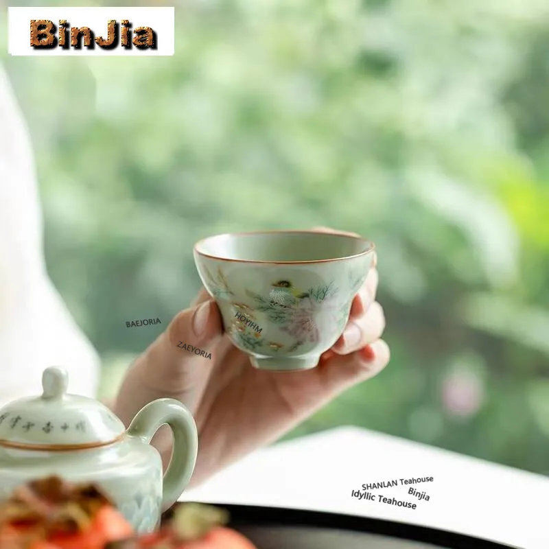 65ML Flower and Bird to Ceramic Teacup Secret Yellow Ru Klin Tea Bowl Gourd Master Cup Chazhan Mate Cup Kung Fu Teaset Drinkware - view 3