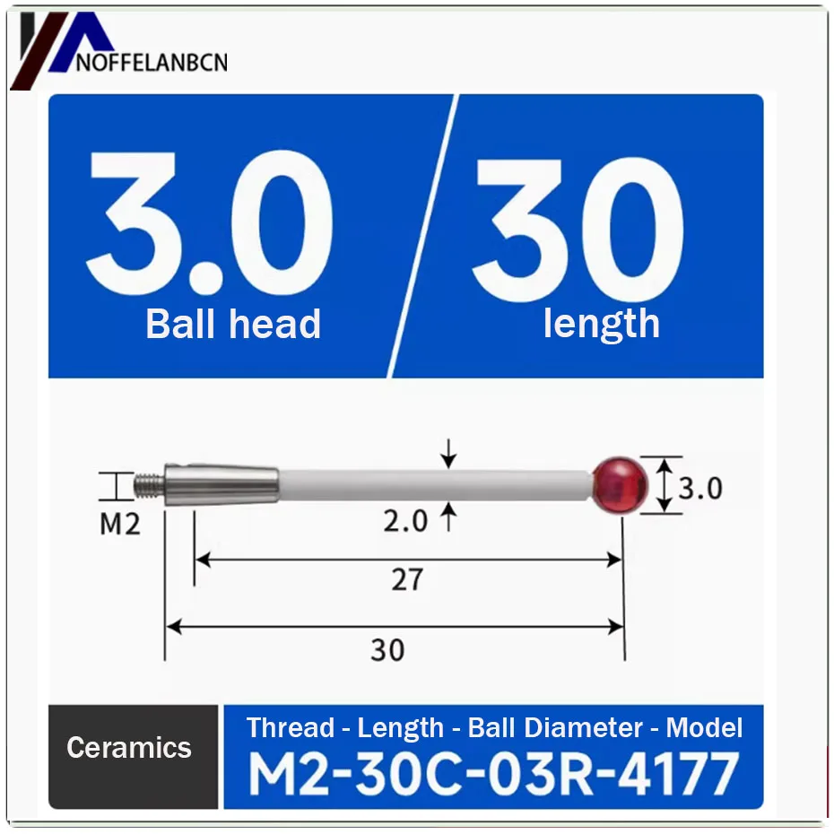 

CNC machine measuring needle M2 three-dimensional probe ruby probe diameter/2.0 ball/ceramic measuring rod Hexagon