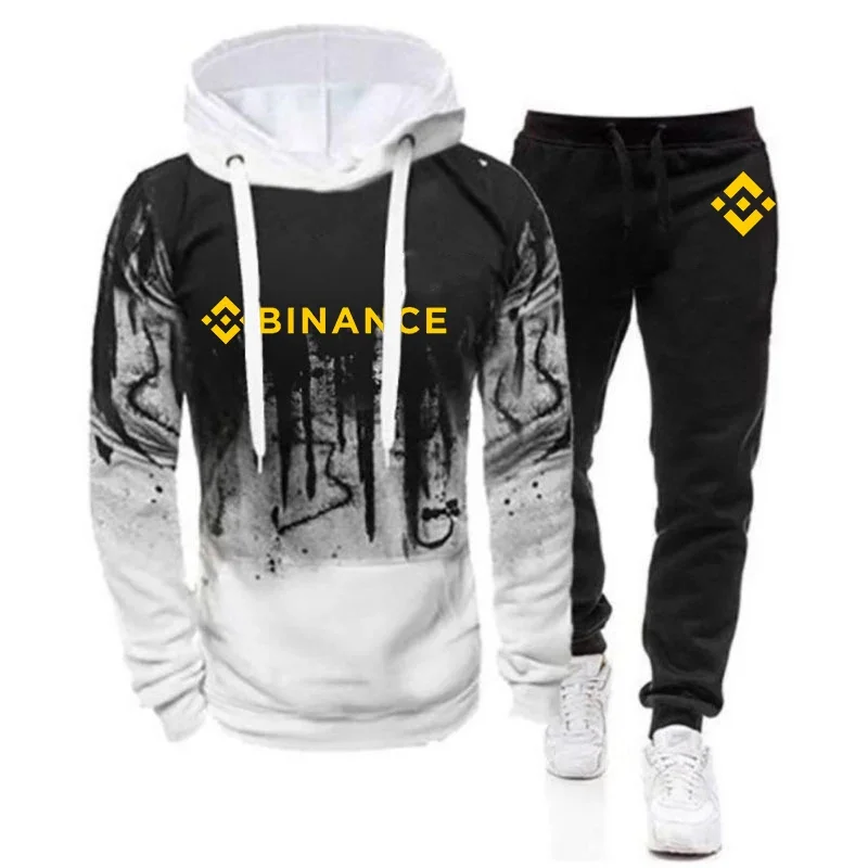 

Binance Crypto 2024 Men's New Printed Gradient Color Hoodies Casual Fashion Sweatpant Jacket Sporting Hop Tops + Trousers Suits