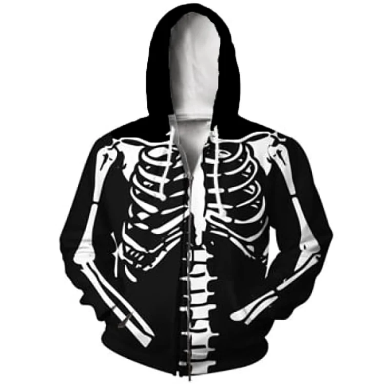 Halloween Skeleton 3D Print Zipper Hoodies Men Women Streetwear Horror Hooded Sweatshirts Oversized Tracksuit Male Coat Clothing