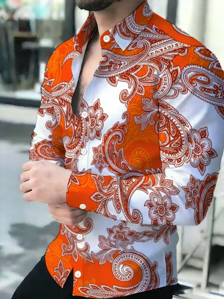 Men's long sleeved lapel shirt trendy black and white snake pattern crack full print fashionable daily commuting casual top