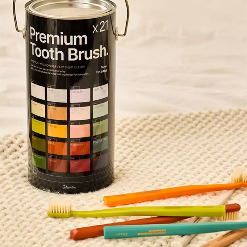 

21-Piece Multi-Color Soft-Bristle Toothbrush Set Premium Antibacterial Adult Home Gum Care Soft-Bristle Toothbrush Bucket Pack