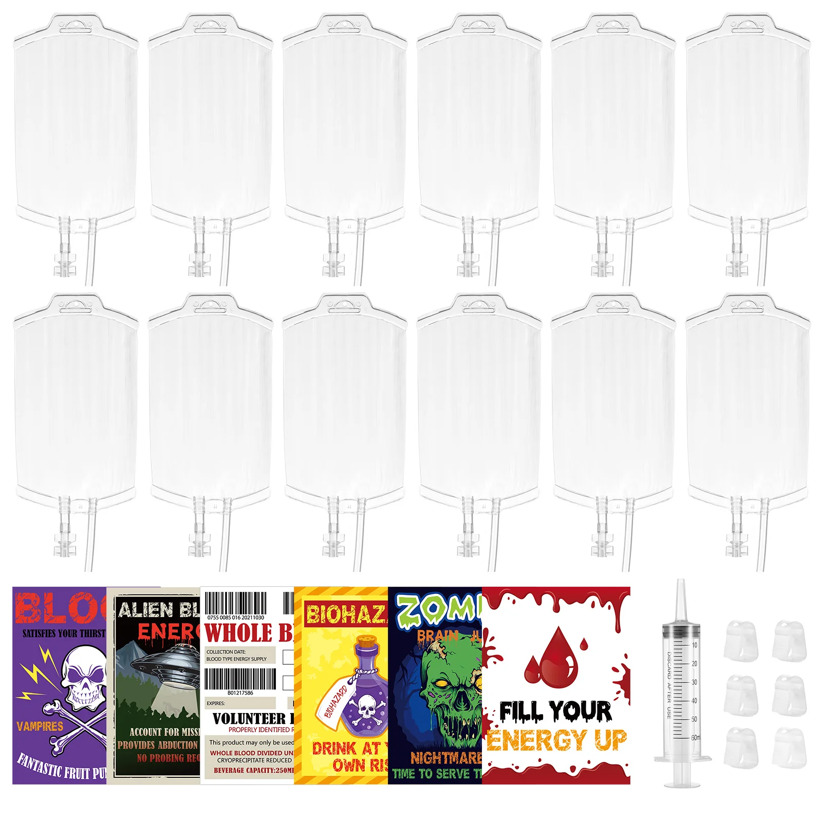 

12PCS Toy 250ml Food Grade PVC Halloween Party Supplies Reusable Anti Leak Drink Pouches Prank Props Festivals