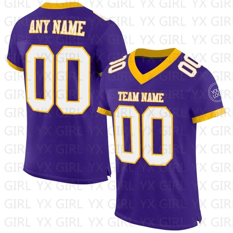 Custom Purple White-Kelly Green Football Jersey Personlized Team name and you name, number V-Neck Athletic Football T-Shirts