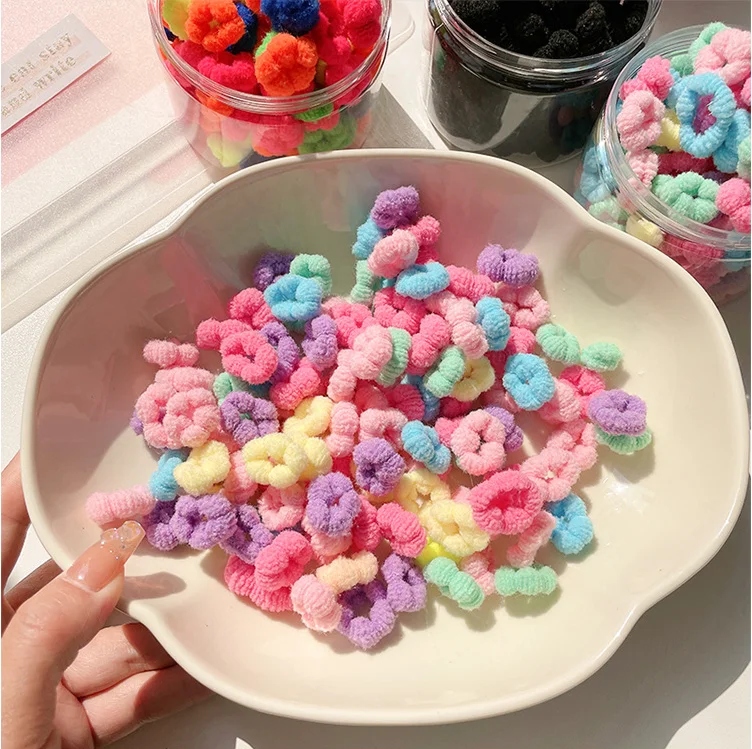 100pcs Hair Bands for Children Colourful Small Scrunchie Elastic Rubber Band Ponytail Holder Hair Band Girls Hair Accessories