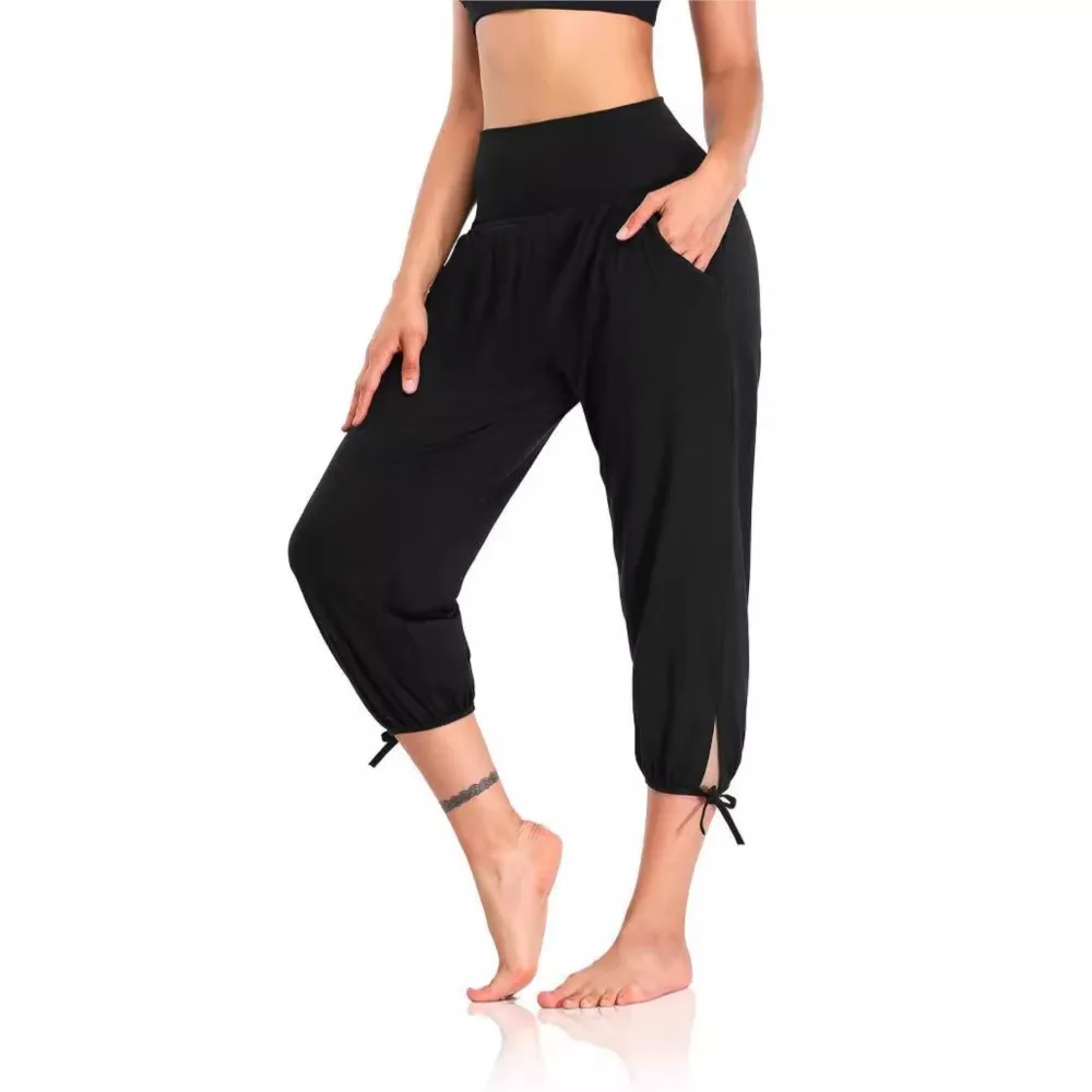 Women Yoga Pants Loose Elastic Waist Pocket Splicing Casual Knitted Jogging Pants Female Sportswear Pantalones De Mujer Trousers