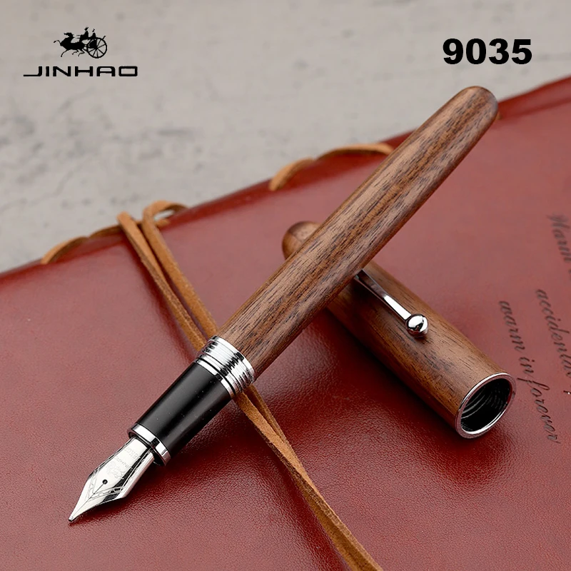 jinhao natural madeira fountain pen extra fine nib escritorio escola escrita suprimentos caneta de luxo ef f m 9035 01