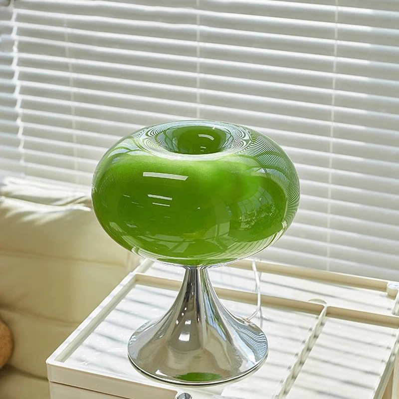 

Bauhaus Glass Table Lamp Art Creative Green Apple Lights Living Room Bedside Lamp White Green Beige Glass Table Lamp PLUG