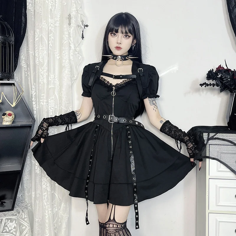 

Gothic Style Devil Princess Party Jazz Dance Dress Set Sexy Girl Costume Halloween Outfit Rebella Brand Polyester Fiber