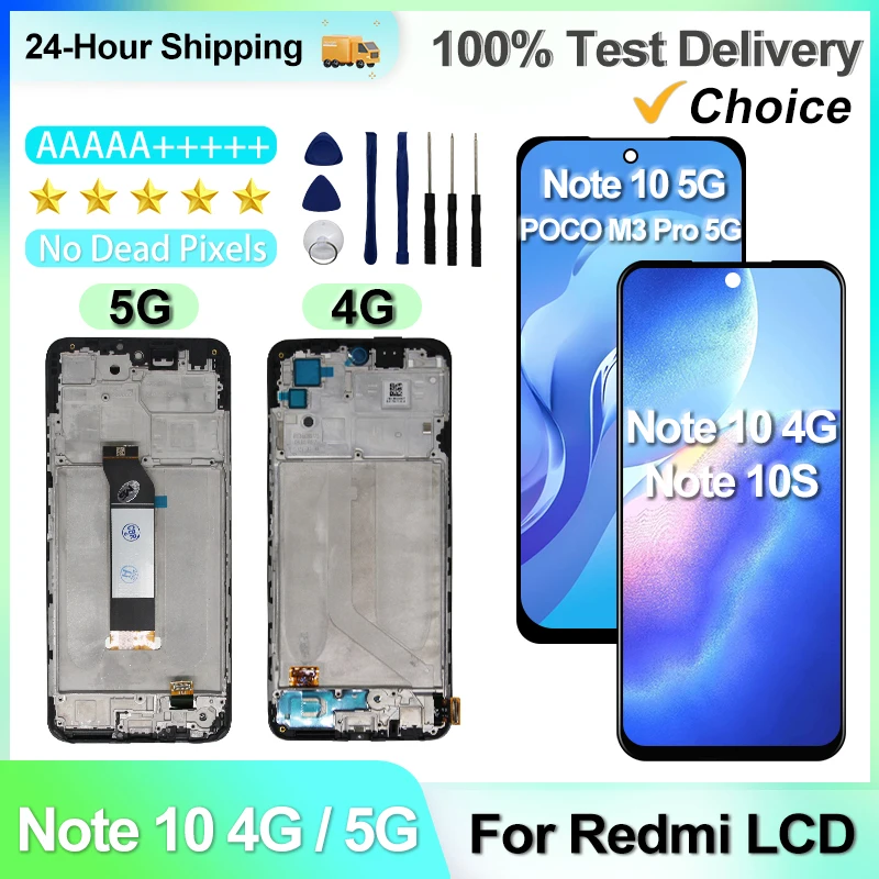 AMOLED For Xiaomi Redmi Note 10 4G Display Note 10S LCD M2101K7AI Touch Screen Digitize For Redmi Note 10 5G Display POCO M3 Pro