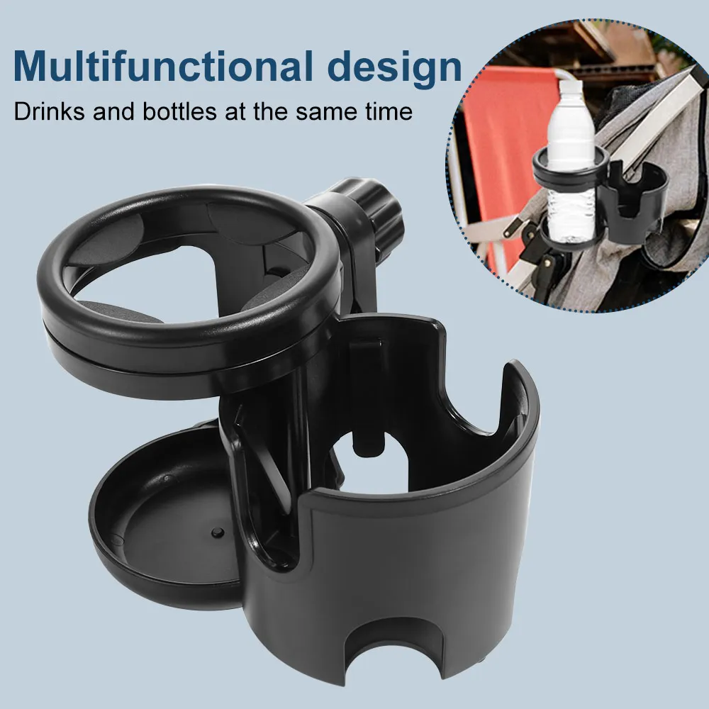 滑り止め-2-in-1-ベビーカーカップホルダー-取り付け簡単-調節可能なカップスタンド-回転可能-滑り止めトロリードリンクホルダー