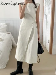 Korean Chic Lace-up Bow Vestidos Round Neck Sleeveless Women 2024 Dress High Waist Vestido Summer New Dresses Irregular Robes