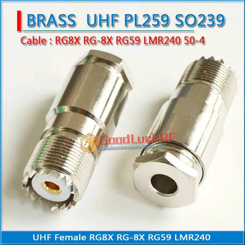 Connector Socket PL259 SO239 UHF Female Clamp Solder For RG8X RG-8X RG59 LMR240 Cable Brass RF Coaxial Adapter