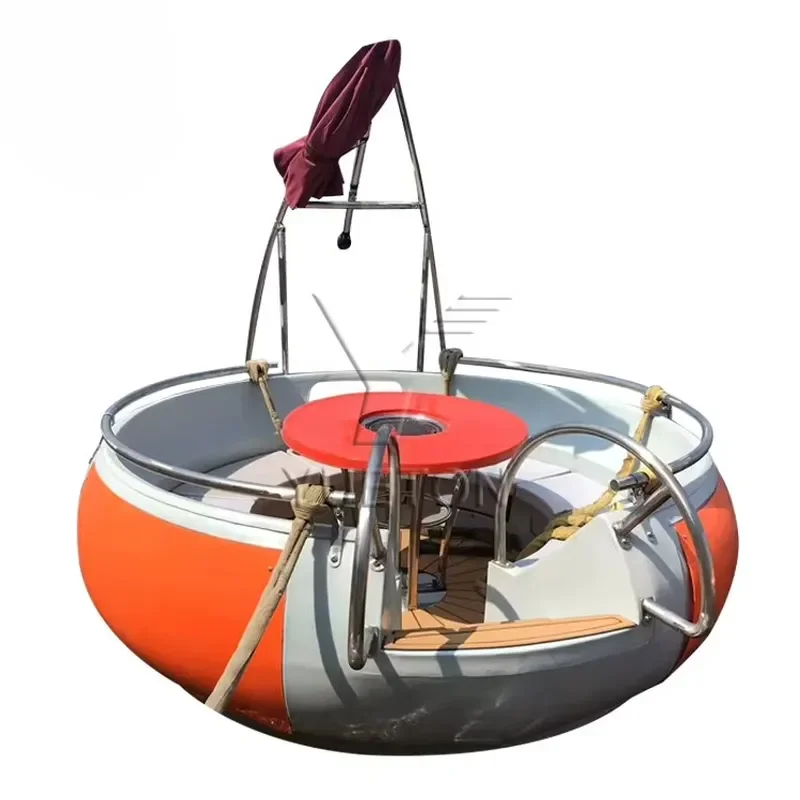 FUN Wholesale 6 8 10 12 Persons Round Party Water Barbecues Dining Boat Floating BBQ Donut Boat with Electric Grill for Sale