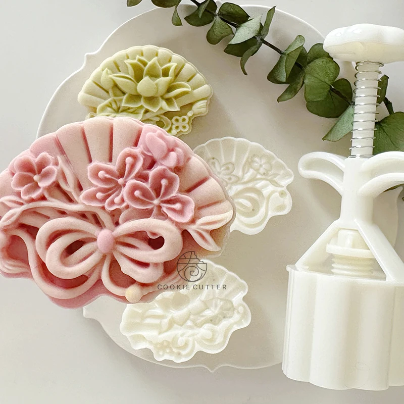 50g/75g Lotus Folding Fan Shape Mooncake Mold Mid-Autumn Festival Gift Fondant Cake Decoration Tools Baking Accessories