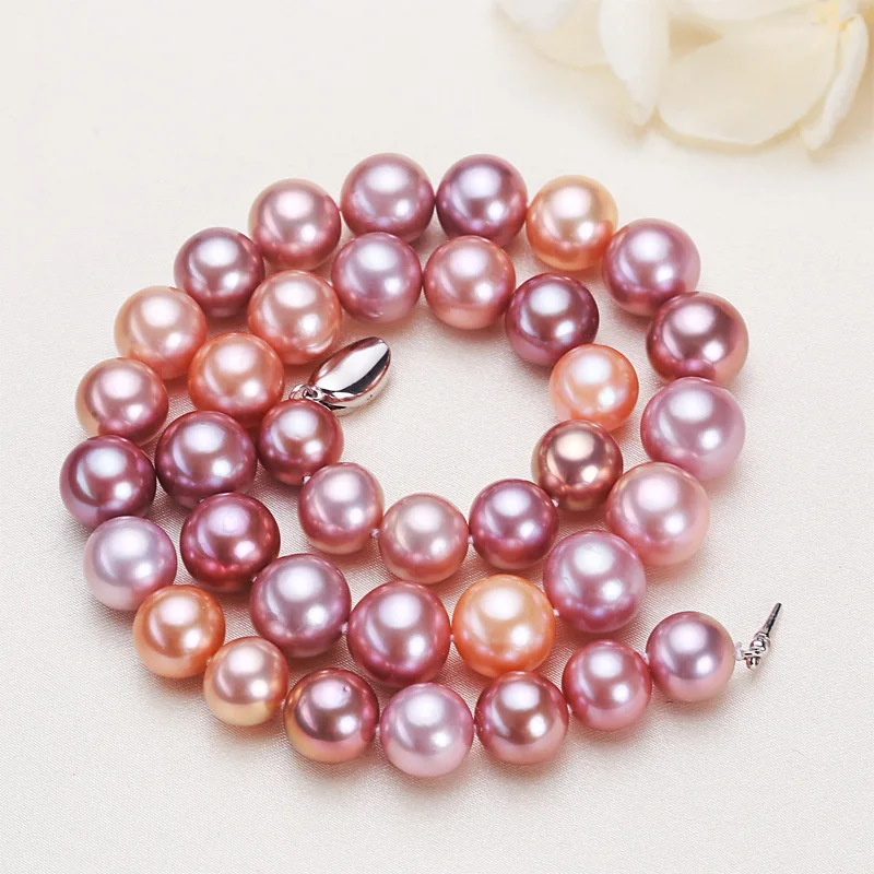 11-13mm Edison Pearl Necklace, Mixed Color Freshwater Pearls with S925 Clasp, Natural Luxury for Statement Style