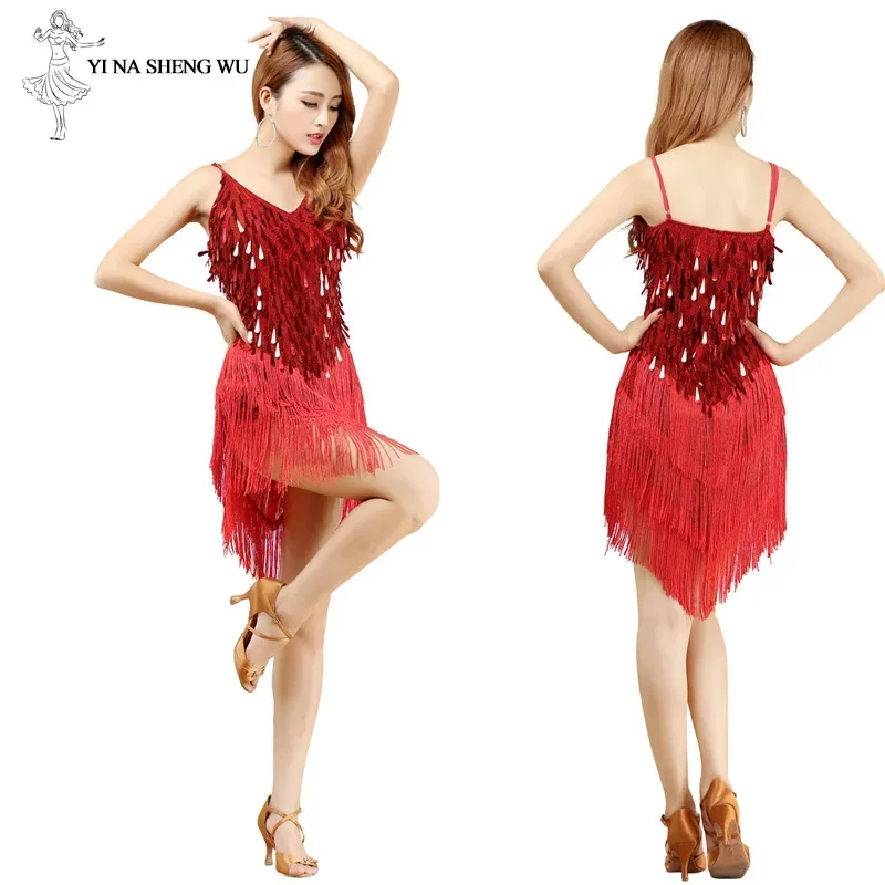 Robe de danse latine à paillettes brillantes pour femmes, Costume de scène de danseuse à pampilles brillantes, salle de Banquet, Salsa Samba Rumba Jazz Tango, ensemble