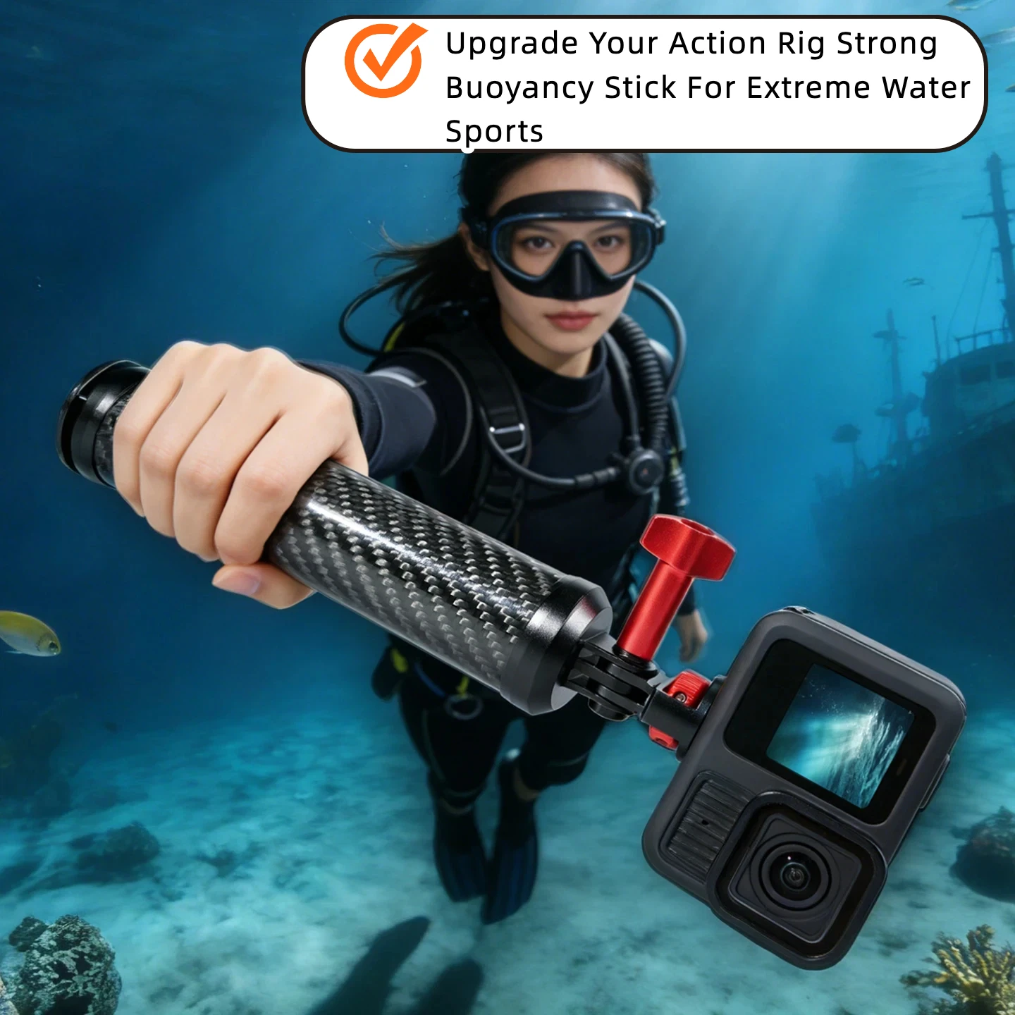Wasserdichter Unterwasserkamera-Griff mit 1/4-Zoll-Gewinde, Stativhalterung, Handschlaufe, schwimmfähiger Handgriff für GoPro, DJI Osmo, Insta360 Action-Kameras