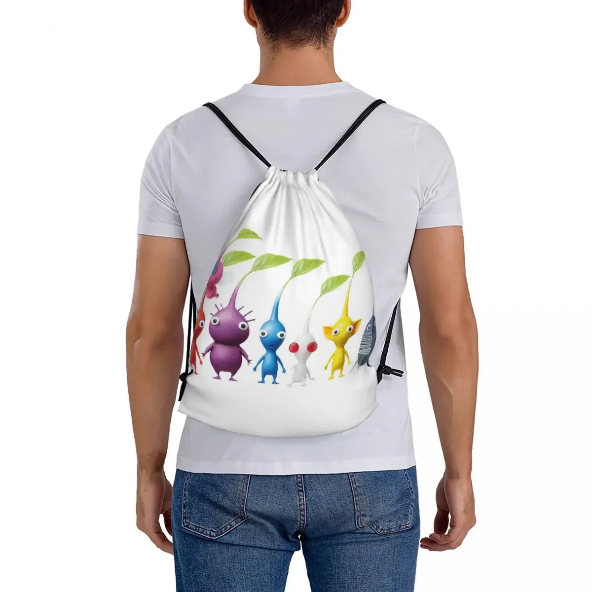 Pikmin-mochila portátil con cordón para estudiantes, bolsa de zapatos con bolsillo, a la moda, para viaje