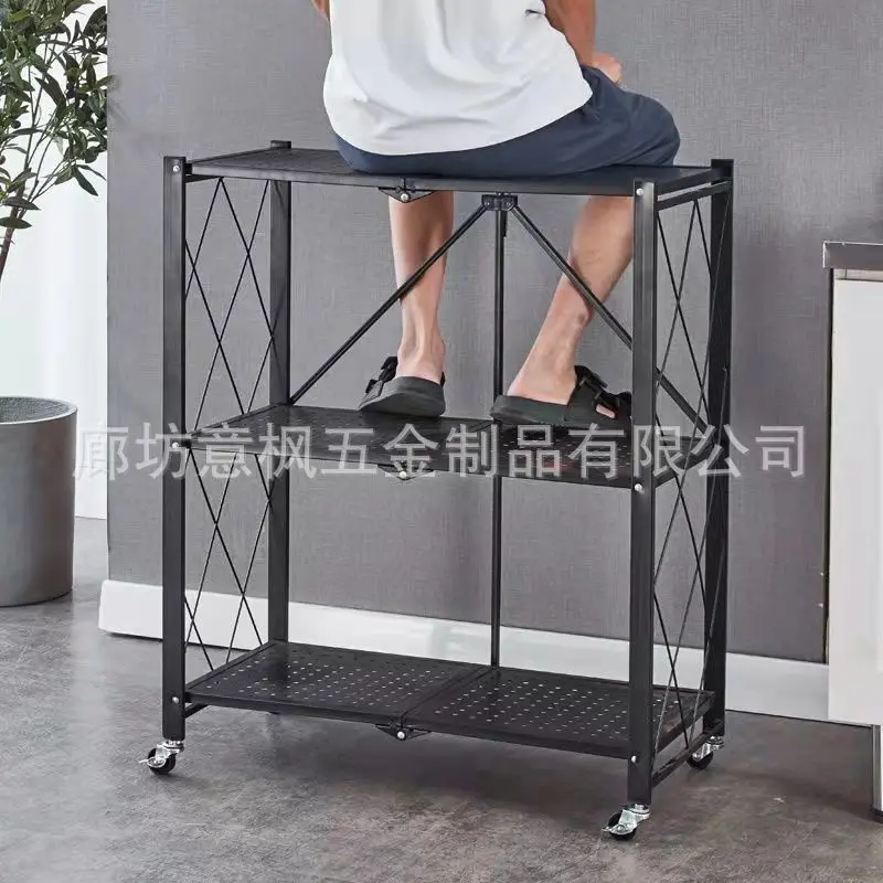 Kitchen shelf installation-free spot landing multi-functional storage layered fixed wheel shelf pot empty shelf