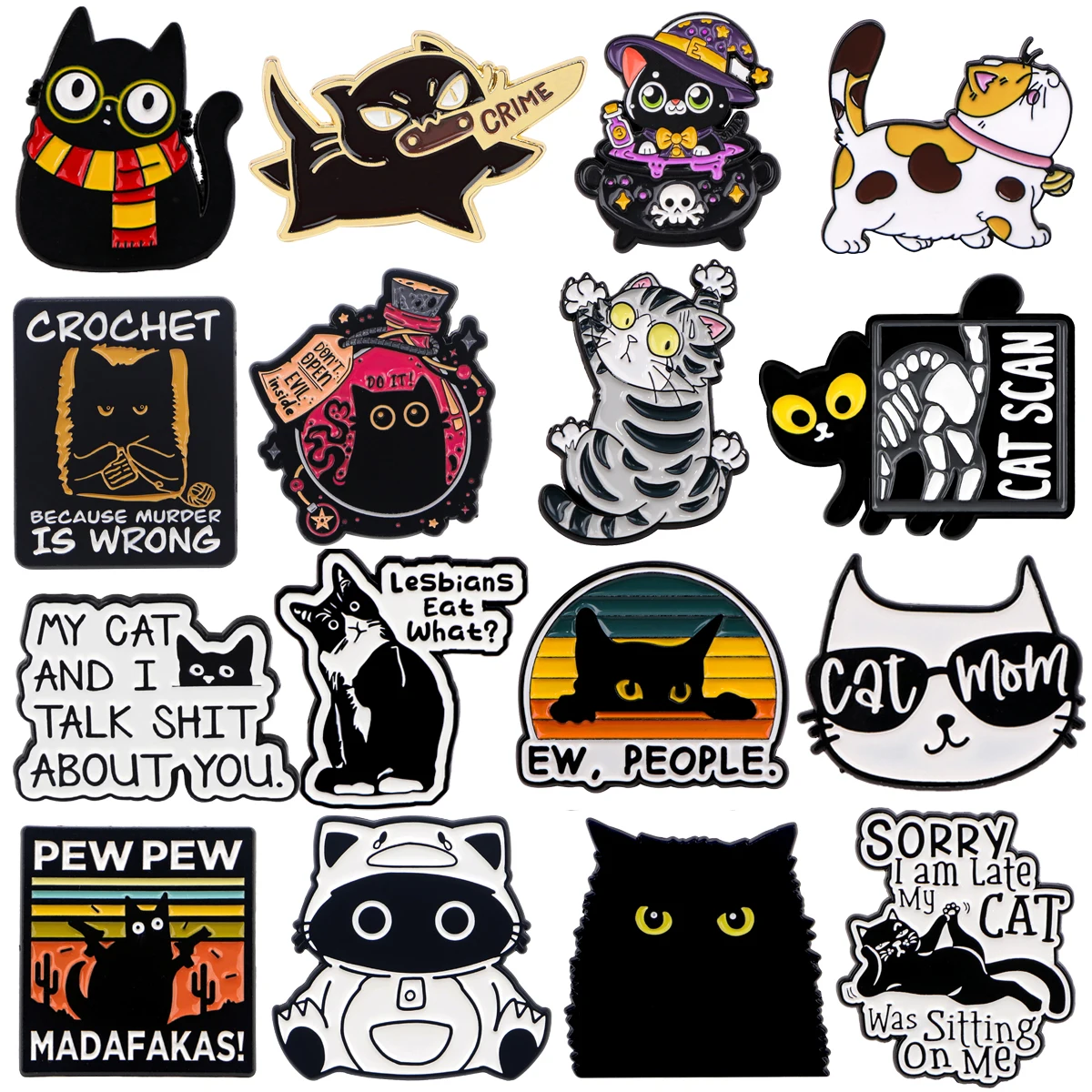 Black Cat Enamel Pin EW,PEOPLE Badges on Backpack Women Brooches Lapel Pin Animal Jewelry Cosplay Accessories Pet Lover Gifts