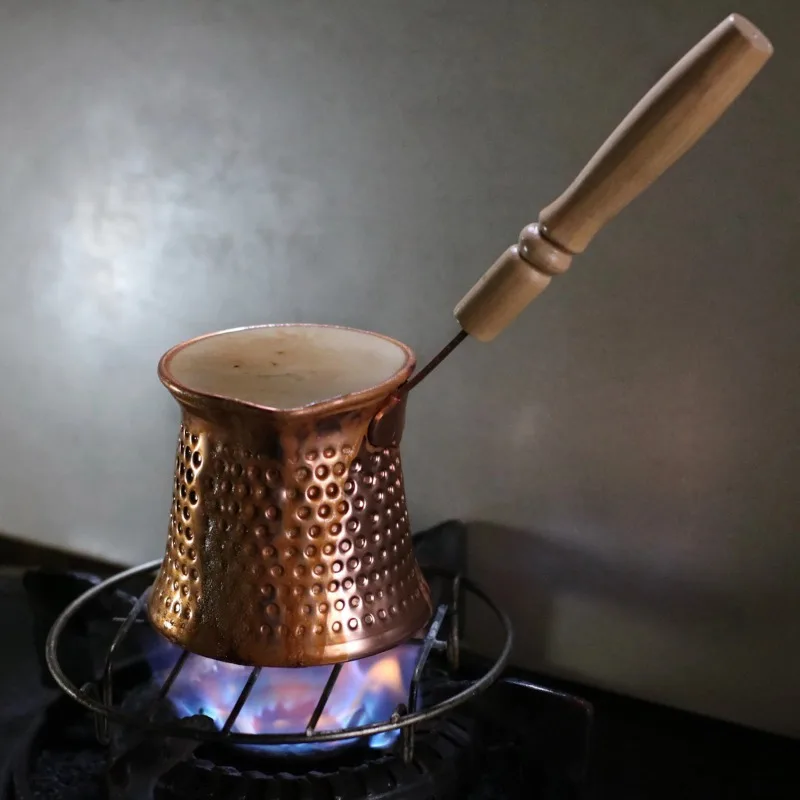 Tazza da caffè portatile in alluminio addensato caffettiera semplicità per uso domestico leggero lusso retrò manico in legno padella per il latte antiscottatura