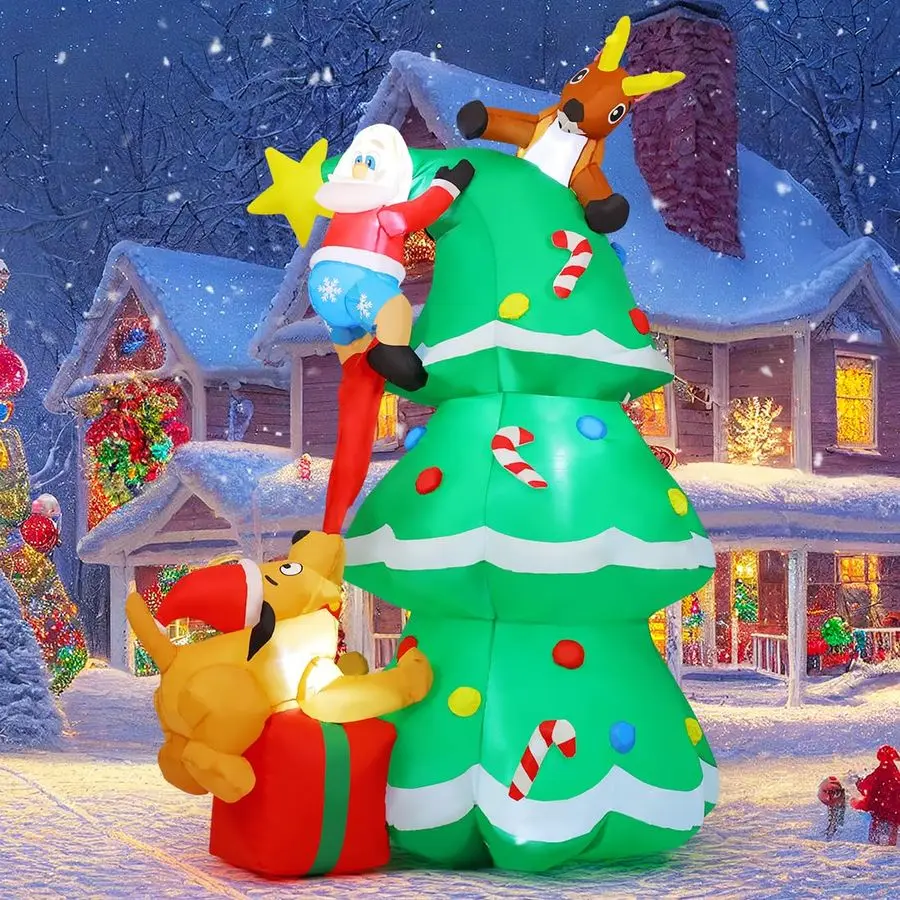 

7.3FT Christmas Inflatables Outdoor Decorations Blow Up Santa Claus Reindeer Dog Christmas Tree Inflatable with Builtin LEDs for