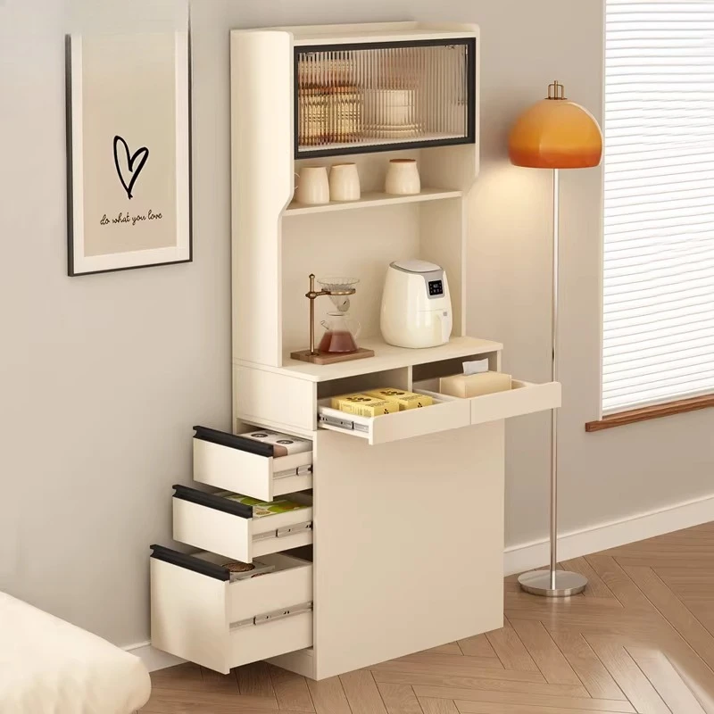 New dining side cabinet, dining table integrated against the wall, separate island   electrical cabinet, kitchen rock