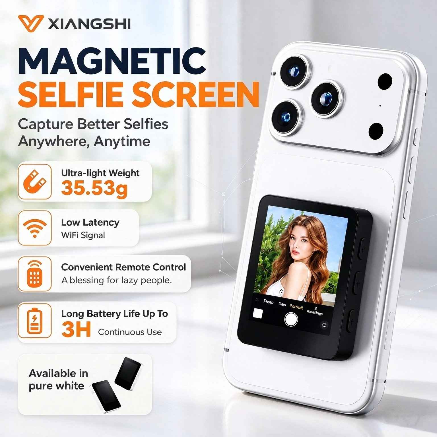 Custom 2.0 Wireless Magnetic Phone Selfie Screen Mirroring Device 2.4 Inch Multi-Size Portable Rear Camera Monitor for Vlog Live