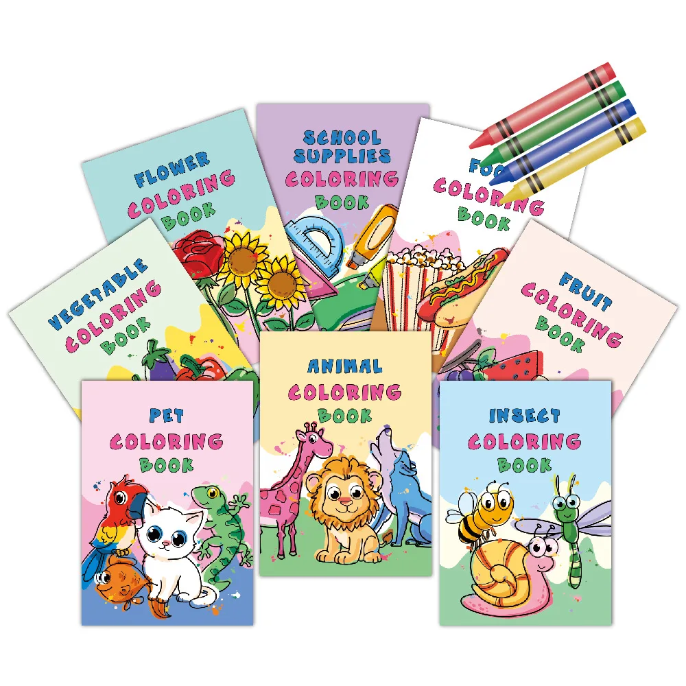 

8 Pack Coloring Books for Kids, Cartoon Doodle Party Theme Drawing Pages, Festival Birthday Party Favors Supplies Gift