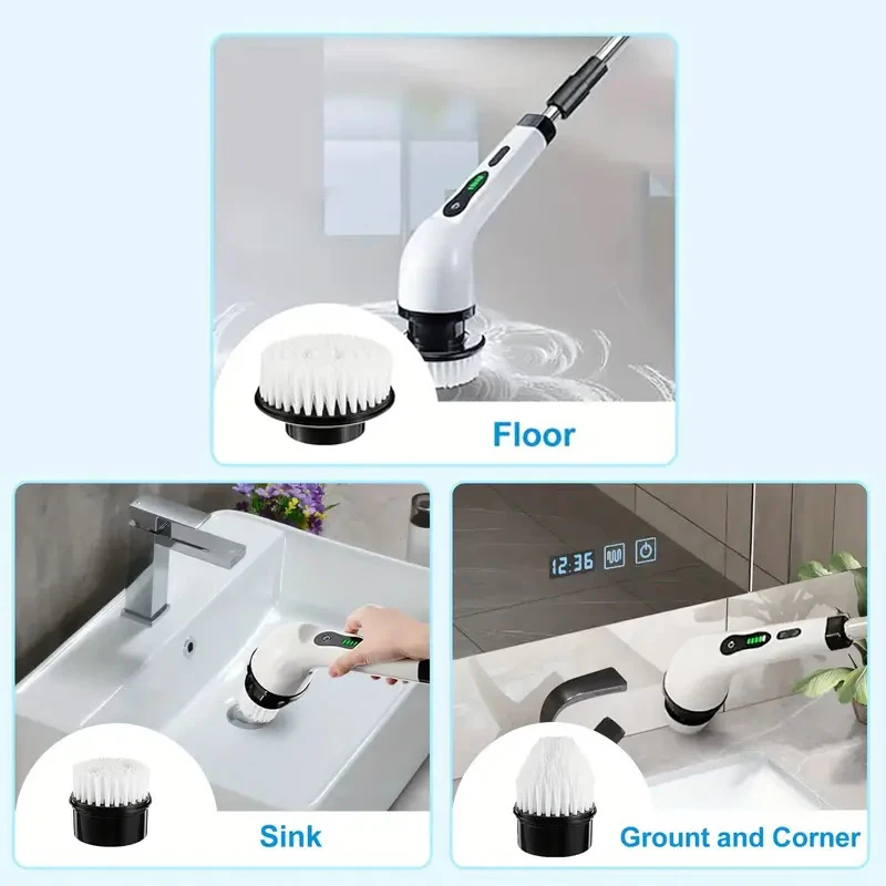 1set, Electric Cleaning Brush, Electric Rotary Floor Scrubber, Wireless Electric Rotary Scrubber, Replaceable 7 Brush Heads And