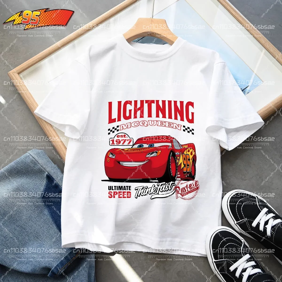 2025 ديزني الصيف الاطفال تي شيرت قصير الأكمام أعلى الكرتون سيارات بيكسار البرق ماكوين مطبوعة الأولاد ملابس الطفل قمم 4-10 سنوات #3