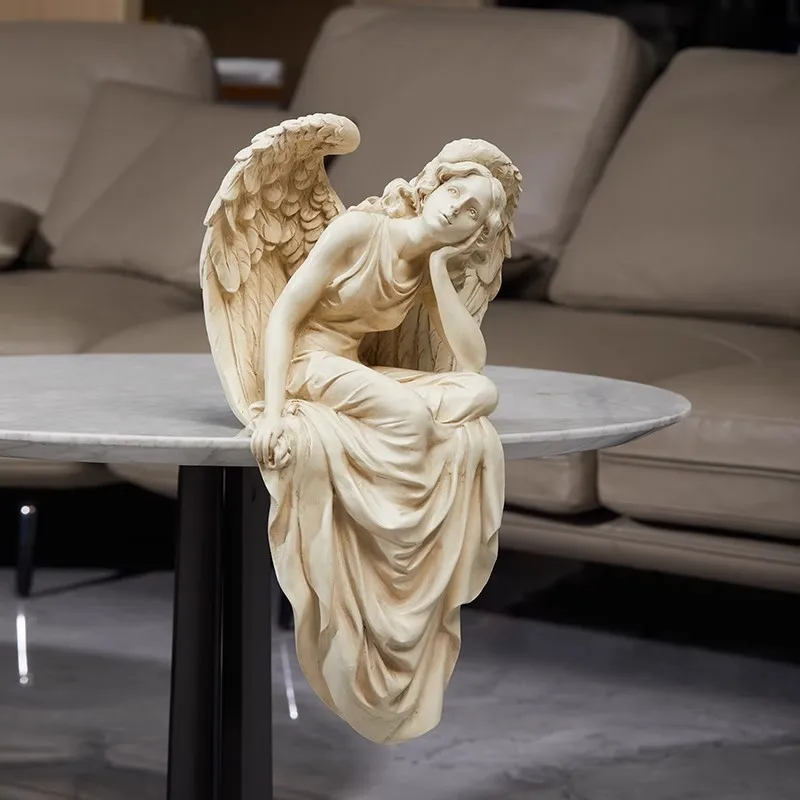 

European Retro Sitting Angel Girl Resin Ornament Home Living Room Balcony Desktop Table Entrance Decoration