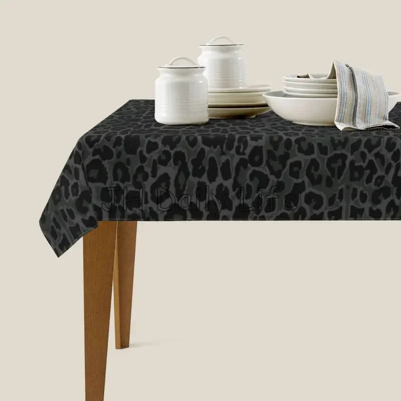 Black Leopard Print Tablecloth 60x90 Inch Rectangle Table Cover Washable Waterproof Table Cloths for Party Picnic Dinner Decor