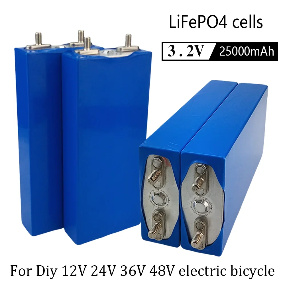 3.2V 25Ah Battery Cell Lithium Iron Phosphate Deep Cycles for DIY 12V 24V 36V 48V Solar Energy Outdoors Power, EV Boats