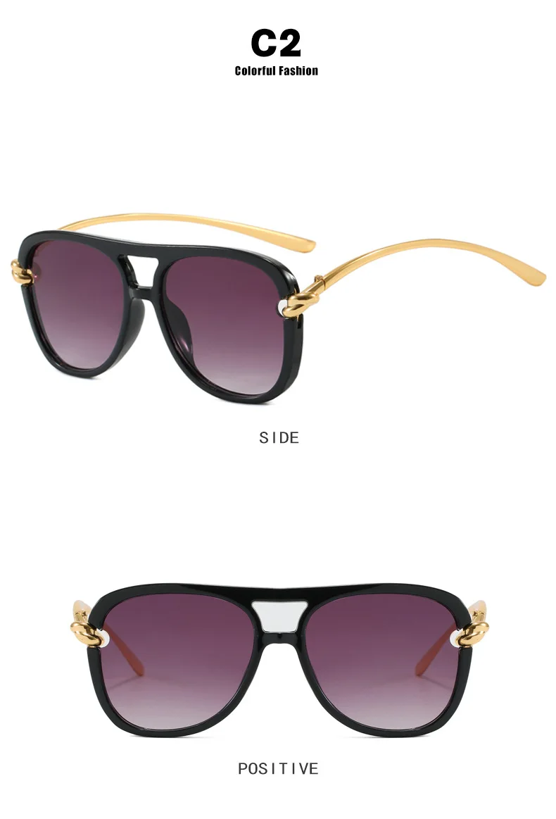 Vintage Knoten Bein Oversize Quadratische Cat Eye Sonnenbrille für Frauen Neue Mode Legierung Schwarz Gradienten Sonnenbrille Damen Elegante Shades – Detail 8