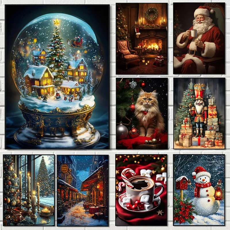 Classic Traditional Christmas Christmas Tree Santa Claus Christmas Gift Poster Canvas Paintings Wall Art Pictures Home Decor