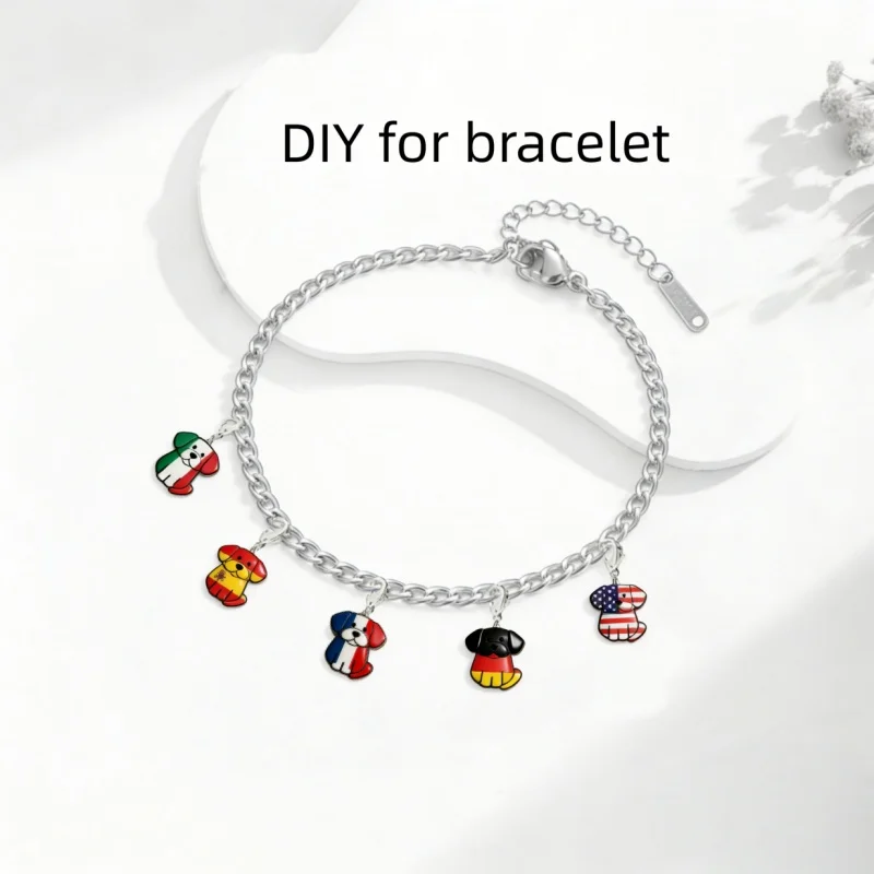 Jeshayuan لطيف الكلب على شكل العلم الوطني سحر للنساء مخصص أي علم الدولة قلادة لسوار حقيبة سلسلة DIY مجوهرات