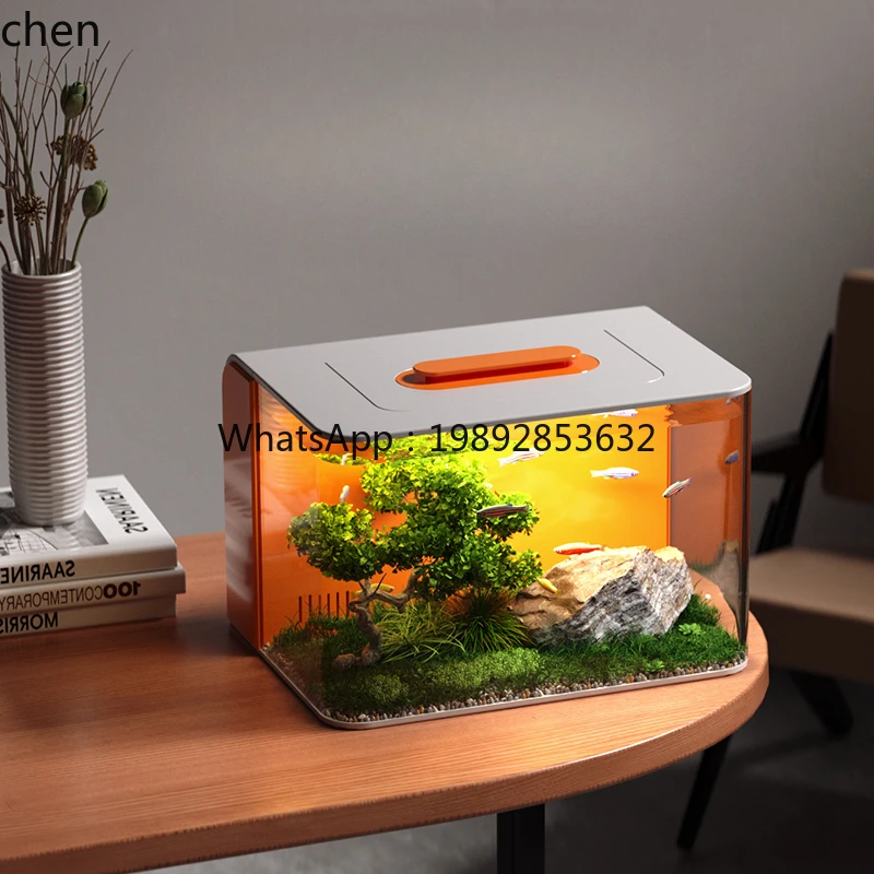 YGG  desktop small fish tank living room small integrated water-free ecological tank lazy home landscaping aquarium