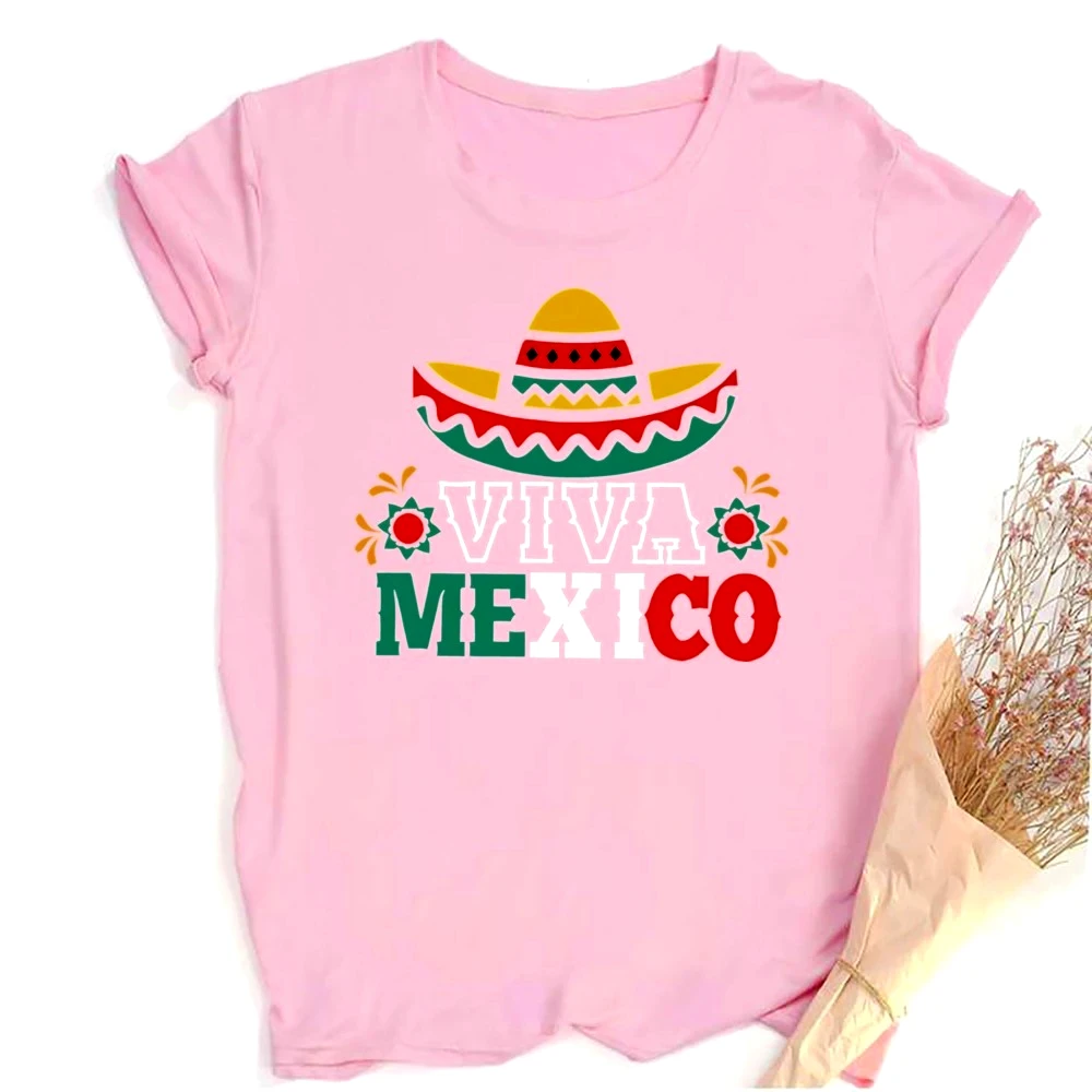 Viva Mexico Graphic Print Crew Neck T-shirt, Women's Mexican Flag Graphic T-shirt, Independence Day Casual T-shirt.Personality