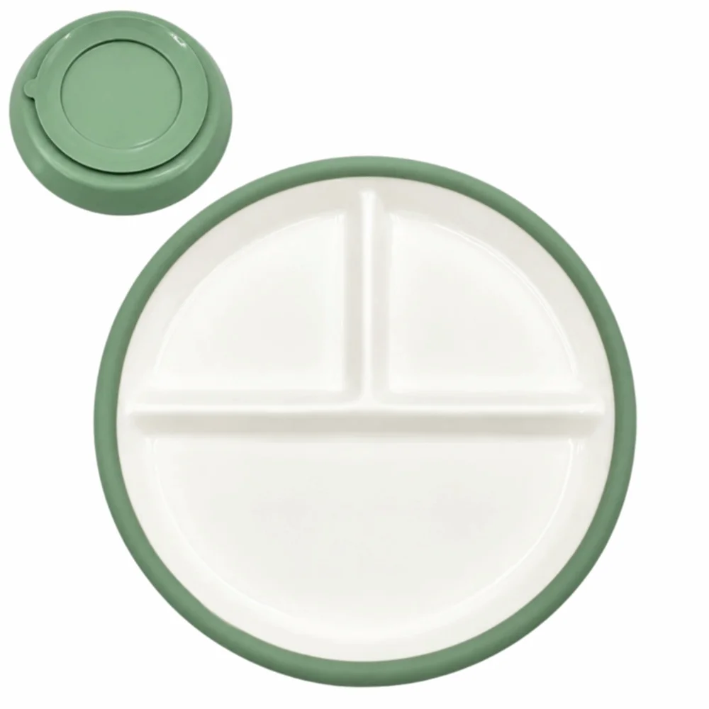 Ceramic Baby Feeding Bowl with Silicone Suction Cup Divided Into Compartments Children's Complementary Food Bowl Food Grade