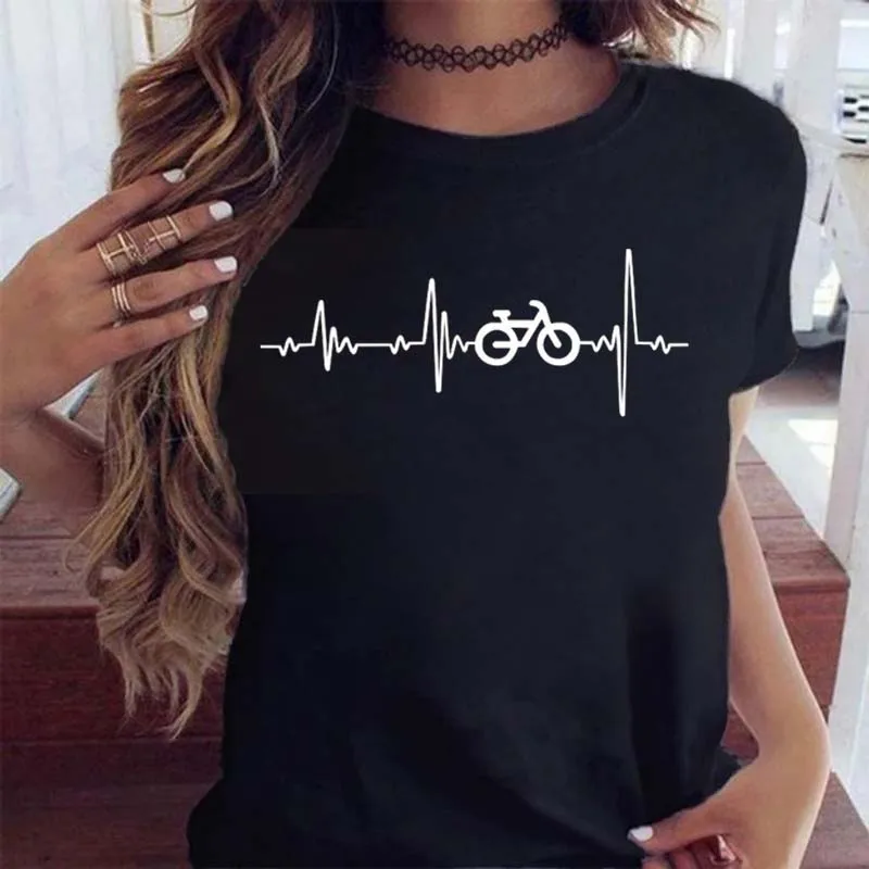 Woman Funny Bicycle Floral Print T Shirt Harajuku Women Tshirts Casual O-Neck Short Sleeves Tops Tees Shirt,Drop Shipping