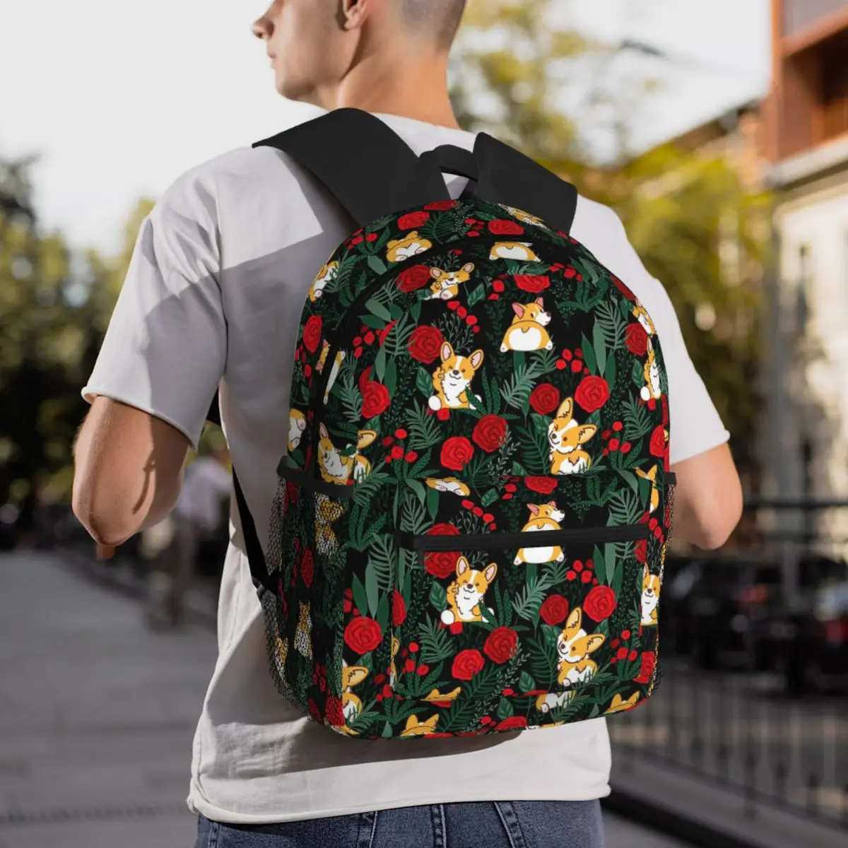 Corgi Dog In Garden Backpack Daypack Large Capacity Children BookBag School Bag Shoulder Bags for Men Women