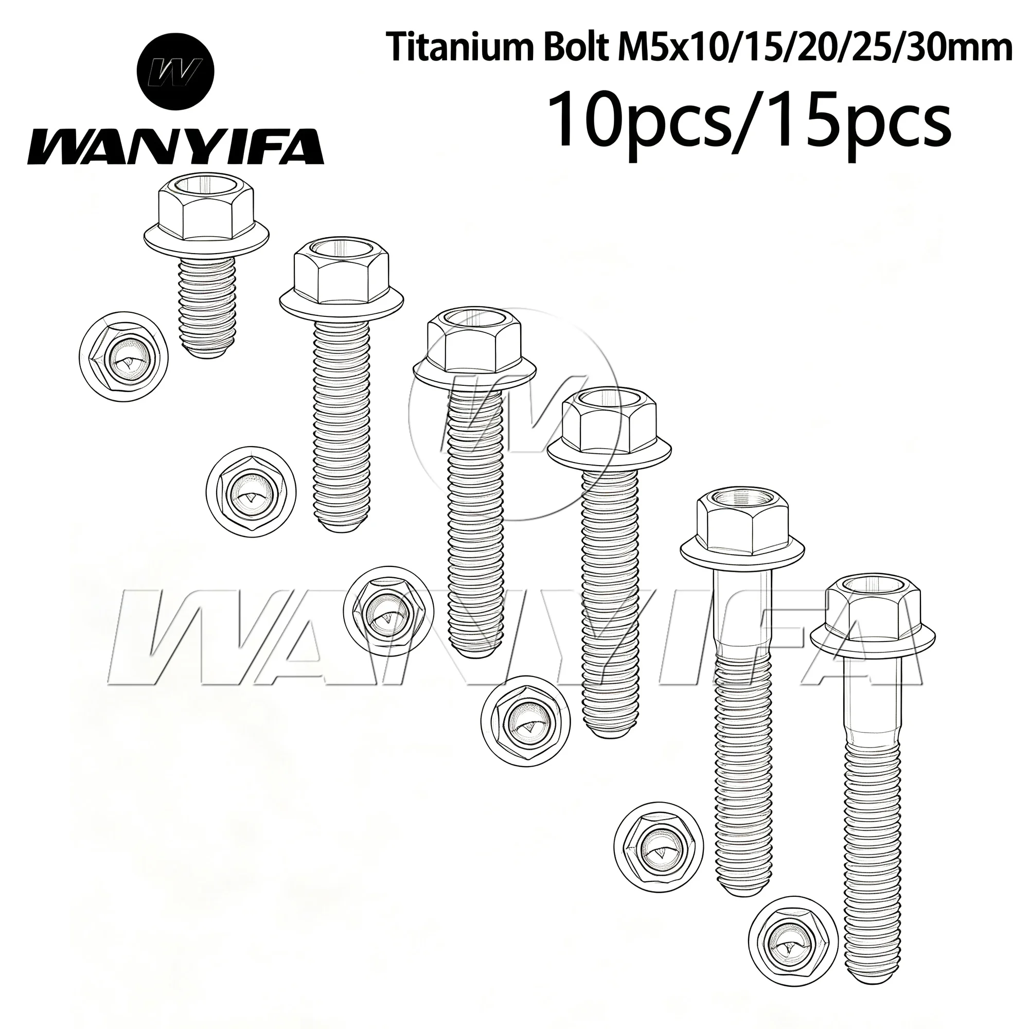 Wanyifa Titanium Bolt M5x10/15/20/25/30mm Hexagonal Flange Screws for Bicycles and Motorcycles 10pcs/15pcs