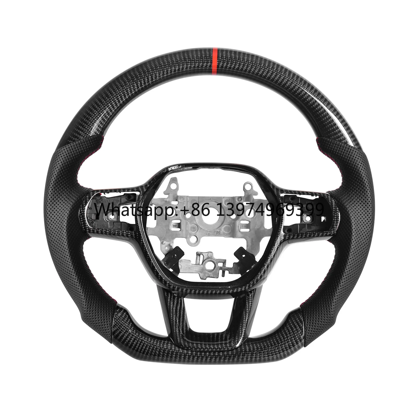 Carbon Fiber D-Shape Flat Bottom Steering Wheel with Nappa Perforated Grip for Honda Civic 11th Gen 2021-2024 Sport Upgrade