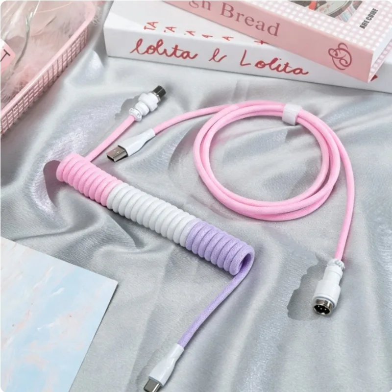 Customized 8K Pilot Cable Mechanical Keyboard Type-C USB Data Cable Magnetic Shaft DIY Compilation Color Spiral Spring Cable