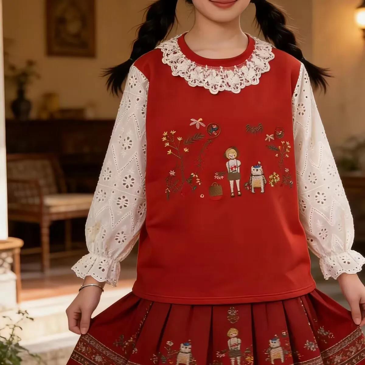 

Весенние японские блузки в стиле лолита и мори гёрл с кружевной вышивкой, хлопковые пуловеры для женщин, с длинным рукавом, повседневные, милые блузки